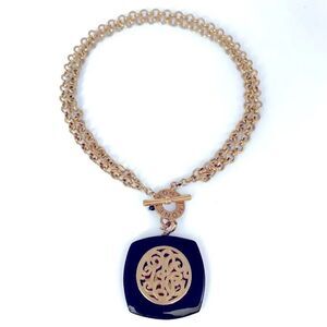 Vintage Monet Monogrammed Pendant Toggle Chain Necklace